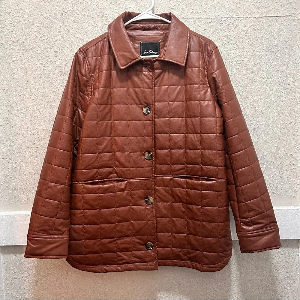 SAM EDELMAN Womens Box Quilted Faux Leather Shacket Jacket Size M Brown